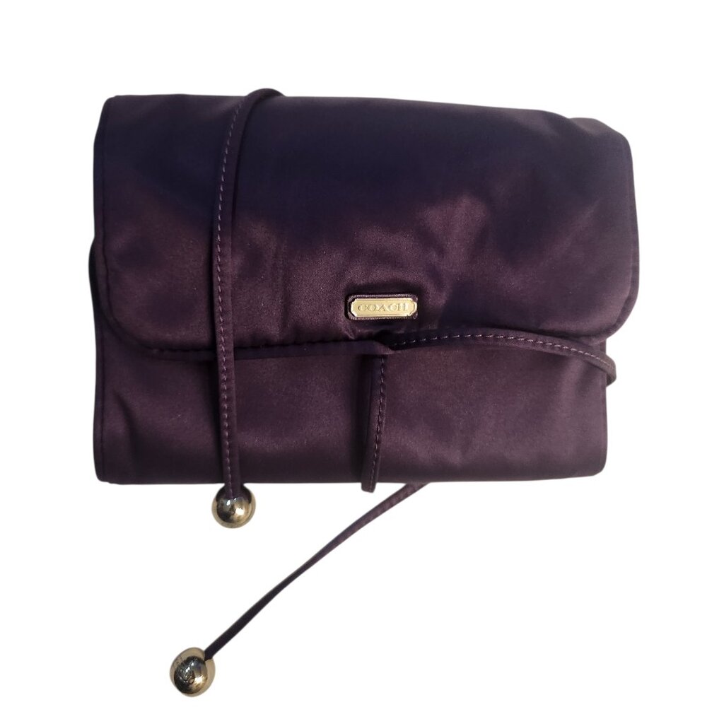 Coach Purple Satin Jewelry Roll Case Organizer Travel Makeup Lined Zippered